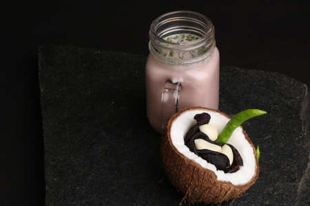 Solkadhi OR Kokum curry, A famous drink from Goa or Maharashtra`s Konkan region, served in a glass.