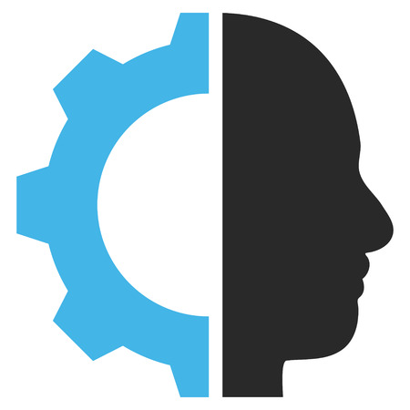 Cyborg Gear vector icon. Picture style is bicolor flat cyborg gear icon drawn with blue and gray colors on a white background.のイラスト素材