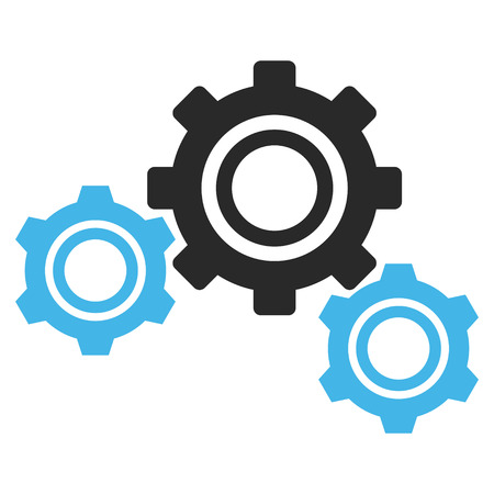 Service vector icon. Picture style is bicolor flat gears icon drawn with blue and gray colors on a white background.のイラスト素材