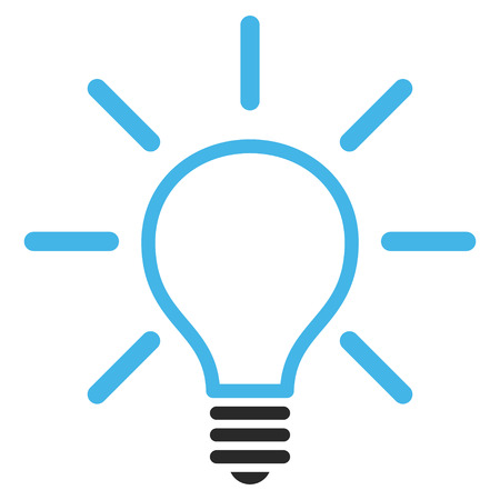 Light Bulb vector icon. Picture style is bicolor flat light bulb icon drawn with blue and gray colors on a white background.のイラスト素材