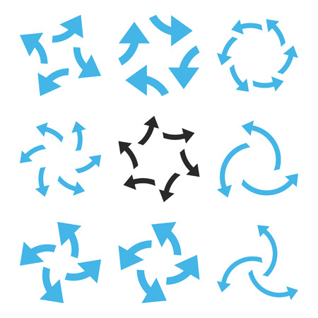 Centrifugal Arrows vector icon set. Collection style is bicolor blue and gray flat symbols on a white background.のイラスト素材