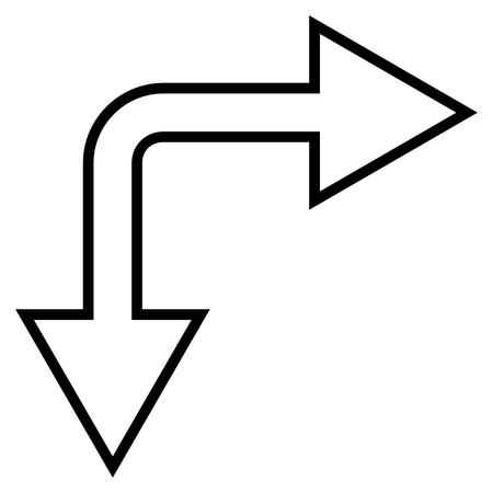 Choice Arrow Right Down vector icon. Style is outline icon symbol, black color, white background.のイラスト素材