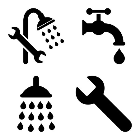 Plumbing Tools vector icons. Style is black flat symbols on a white background.のイラスト素材