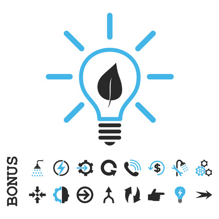 Eco Light Bulb vector bicolor icon. Image style is a flat iconic symbol, blue and gray colors, white background.のイラスト素材
