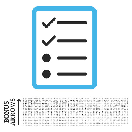 Checklist Page icon with 1200 bonus arrow and navigation pictograms. Vector illustration style is flat iconic bicolor symbols, blue and gray colors, white background.のイラスト素材
