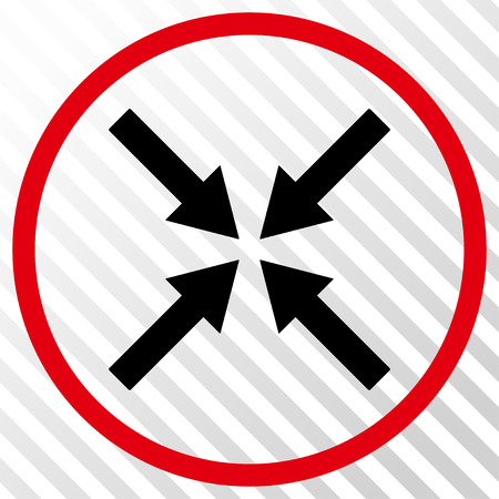 Center Arrows vector icon. Image style is a flat intensive red and black iconic symbol on a hatch diagonal transparent background.のイラスト素材