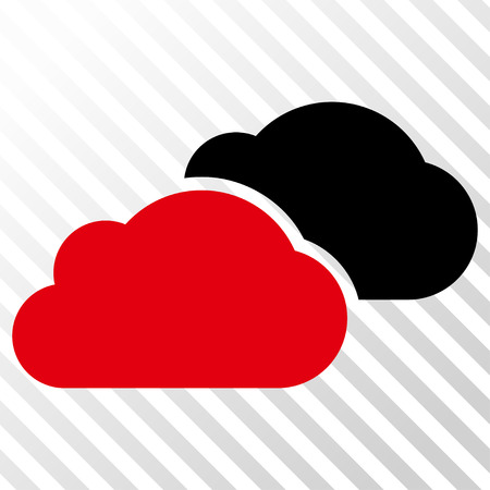 Clouds vector icon. Image style is a flat intensive red and black pictogram symbol on a hatch diagonal transparent background.のイラスト素材