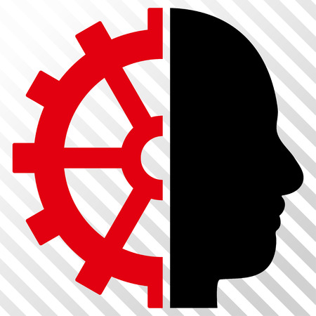 Cyborg Gear vector icon. Image style is a flat intensive red and black pictogram symbol on a hatch diagonal transparent background.のイラスト素材