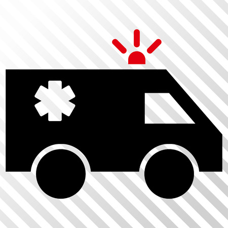 Emergency Car vector icon. Image style is a flat intensive red and black pictogram symbol on a hatch diagonal transparent background.のイラスト素材