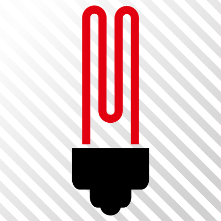 Fluorescent Bulb vector icon. Image style is a flat intensive red and black iconic symbol on a hatch diagonal transparent background.のイラスト素材