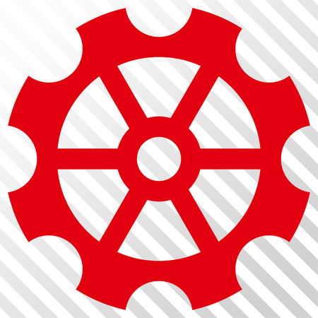 Gear vector icon. Image style is a flat intensive red and black pictograph symbol on a hatch diagonal transparent background.のイラスト素材