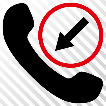 Incoming Call vector icon. Image style is a flat intensive red and black pictogram symbol on a hatch diagonal transparent background.のイラスト素材
