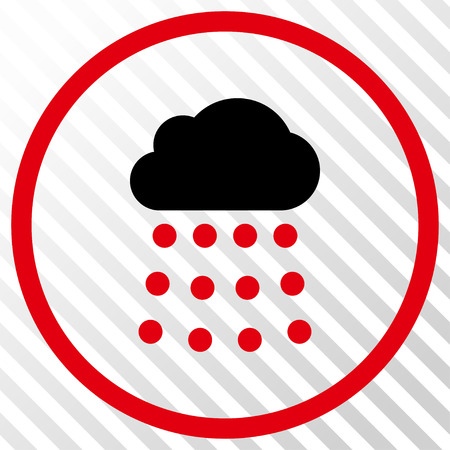Rain Cloud vector icon. Image style is a flat intensive red and black pictograph symbol on a hatch diagonal transparent background.のイラスト素材