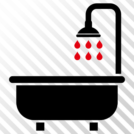 Shower Bath vector icon. Image style is a flat intensive red and black icon symbol on a hatch diagonal transparent background.のイラスト素材