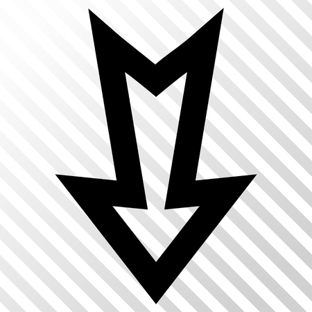 Arrow Down vector icon. Image style is a flat black pictogram symbol on a hatch diagonal transparent background.のイラスト素材
