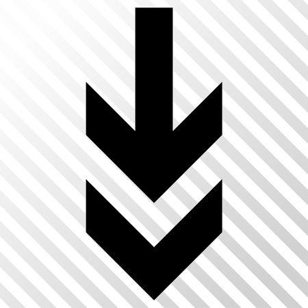 Arrow Down vector icon. Image style is a flat black iconic symbol on a hatch diagonal transparent background.のイラスト素材