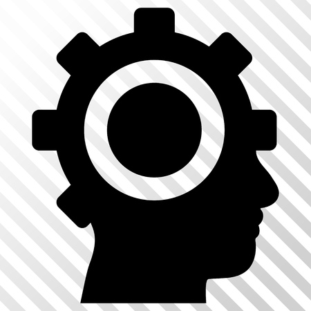 Cyborg Gear vector icon. Image style is a flat black icon symbol on a hatch diagonal transparent background.のイラスト素材