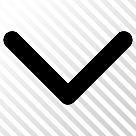 Direction Down vector icon. Image style is a flat black icon symbol on a hatch diagonal transparent background.のイラスト素材