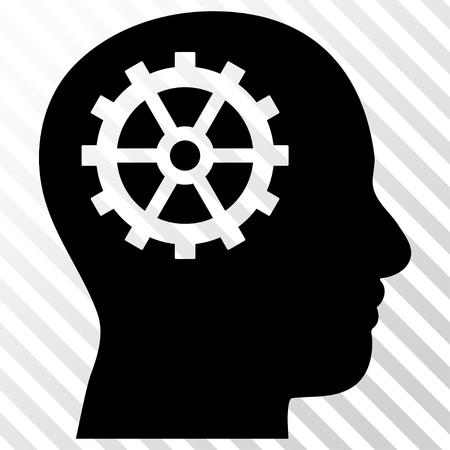 Intellect vector icon. Image style is a flat black iconic symbol on a hatch diagonal transparent background.のイラスト素材