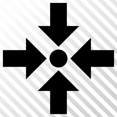 Shrink Arrows vector icon. Image style is a flat black pictograph symbol on a hatch diagonal transparent background.のイラスト素材
