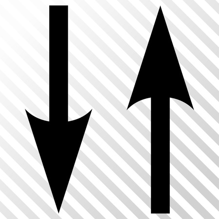 Vertical Exchange Arrows vector icon. Image style is a flat black icon symbol on a hatch diagonal transparent background.のイラスト素材