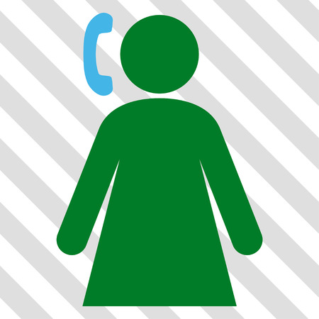 Calling Woman vector icon. Image style is a flat blue and green pictogram symbol on a hatched diagonal transparent background.のイラスト素材