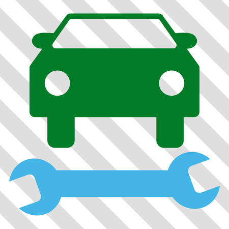 Car Repair vector icon. Image style is a flat blue and green iconic symbol on a hatched diagonal transparent background.のイラスト素材