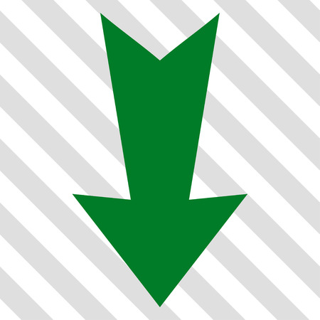 Arrow Down vector icon. Image style is a flat green pictogram symbol on a hatched diagonal transparent background.のイラスト素材