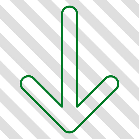 Arrow Down vector icon. Image style is a flat green pictogram symbol on a hatched diagonal transparent background.のイラスト素材