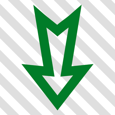 Arrow Down vector icon. Image style is a flat green iconic symbol on a hatched diagonal transparent background.のイラスト素材