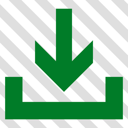 Downloads vector icon. Image style is a flat green pictograph symbol on a hatched diagonal transparent background.のイラスト素材