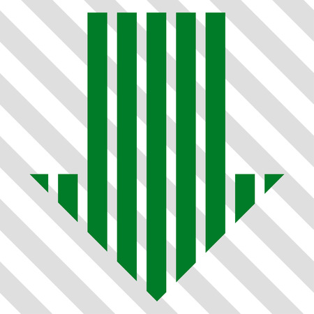 Stripe Arrow Down vector icon. Image style is a flat green iconic symbol on a hatched diagonal transparent background.のイラスト素材