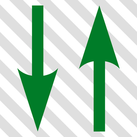 Vertical Exchange Arrows vector icon. Image style is a flat green iconic symbol on a hatched diagonal transparent background.のイラスト素材
