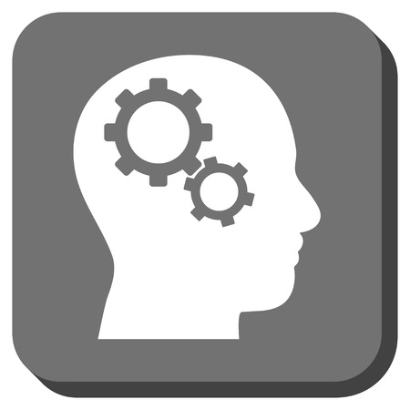 Brain Gears vector icon. Image style is a flat icon symbol in a rounded square button, white and gray colors.のイラスト素材