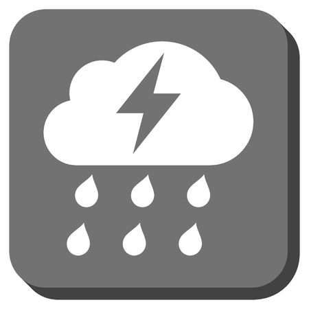 Thunderstorm vector icon. Image style is a flat icon symbol in a rounded square button, white and gray colors.のイラスト素材