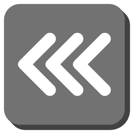 Triple Arrowhead Left vector icon. Image style is a flat icon symbol on a rounded square button, white and gray colors.のイラスト素材