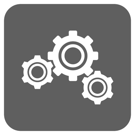 Gears vector icon. Image style is a flat icon symbol in a rounded square button, white and silver gray colors.のイラスト素材