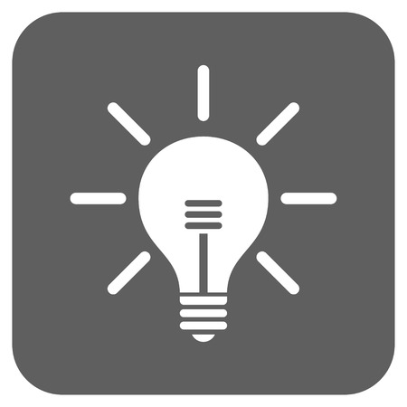 Light Bulb vector icon. Image style is a flat icon symbol on a rounded square button, white and silver gray colors.のイラスト素材