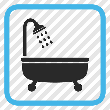 Shower Bath blue and gray vector icon. Image style is a flat pictogram symbol inside a rounded square frame on a transparent diagonally hatched background.のイラスト素材