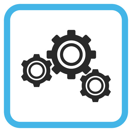 Gears blue and gray vector icon. Image style is a flat pictograph symbol inside a rounded square frame on a white background.のイラスト素材
