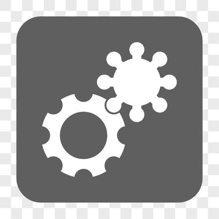 Gears interface toolbar button. Vector icon style is a flat symbol inside a rounded square button, white and gray colors, chess transparent background.のイラスト素材