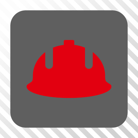 Construction Helmet rounded button. Vector pictograph style is a flat symbol centered in a rounded square button, red and gray colors, hatched diagonally transparent background.のイラスト素材