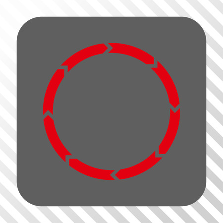 Rotation toolbar button. Vector pictograph style is a flat symbol centered in a rounded square button, red and gray colors, hatched diagonally transparent background.のイラスト素材