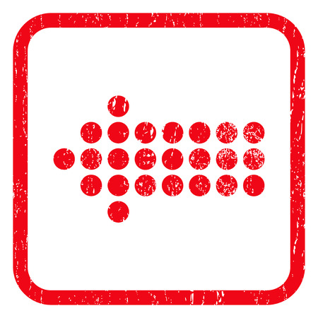 Dotted Arrow Left rubber seal stamp watermark. Icon symbol inside rounded rectangular frame with grunge design and scratched texture. Unclean vector red ink sticker on a white background.のイラスト素材