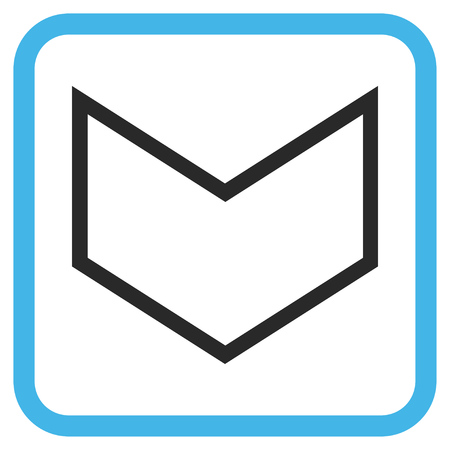 Arrowhead Down blue and gray glyph icon. Image style is a flat icon symbol in a rounded square frame on a white background.の写真素材