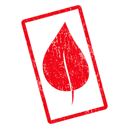 Plant Leaf rubber seal stamp watermark. Vector pictogram symbol inside rotated rounded rectangular frame with grunge design and scratched texture. Unclean red ink sticker on a white background.のイラスト素材