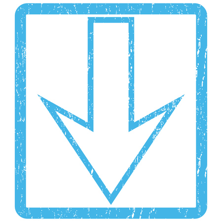 Arrow Down rubber seal stamp watermark. Vector icon symbol inside rounded rectangle with grunge design and unclean texture. Scratched blue ink emblem print on a white background.のイラスト素材