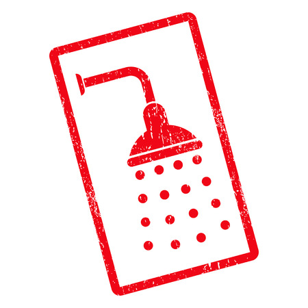 Shower rubber seal stamp watermark. Glyph icon symbol inside rotated rounded rectangle with grunge design and unclean texture. Unclean red ink sticker on a white background.の写真素材