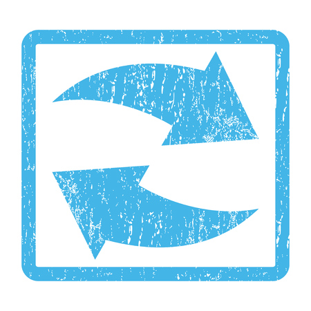 Exchange Arrows rubber seal stamp watermark. Vector pictogram symbol inside rounded rectangle with grunge design and dirty texture. Scratched blue ink emblem print on a white background.のイラスト素材
