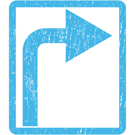Turn Right rubber seal stamp watermark. Vector icon symbol inside rounded rectangular frame with grunge design and scratched texture. Scratched blue ink sticker print on a white background.のイラスト素材
